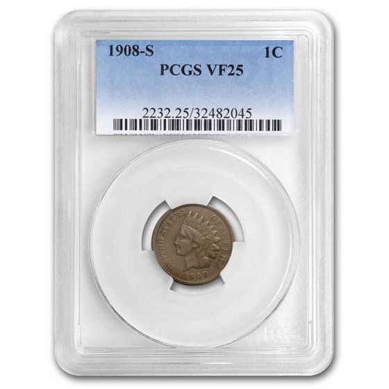 1908-S Indian Head Cent VF-25 PCGS 1908-S Indian Head Cent VF-25 PCGS